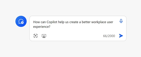 A screengrab of a Copilot query reading "How can Copilot help us create a better workplace user experience?