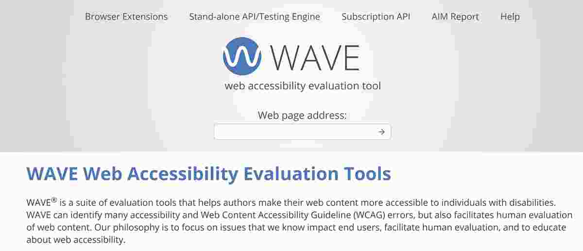 A screenshot of the WAVE Web Accessibility Evaluation Tools Portal 