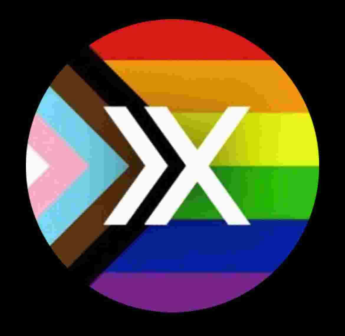 The progress flag as a background a white X logo