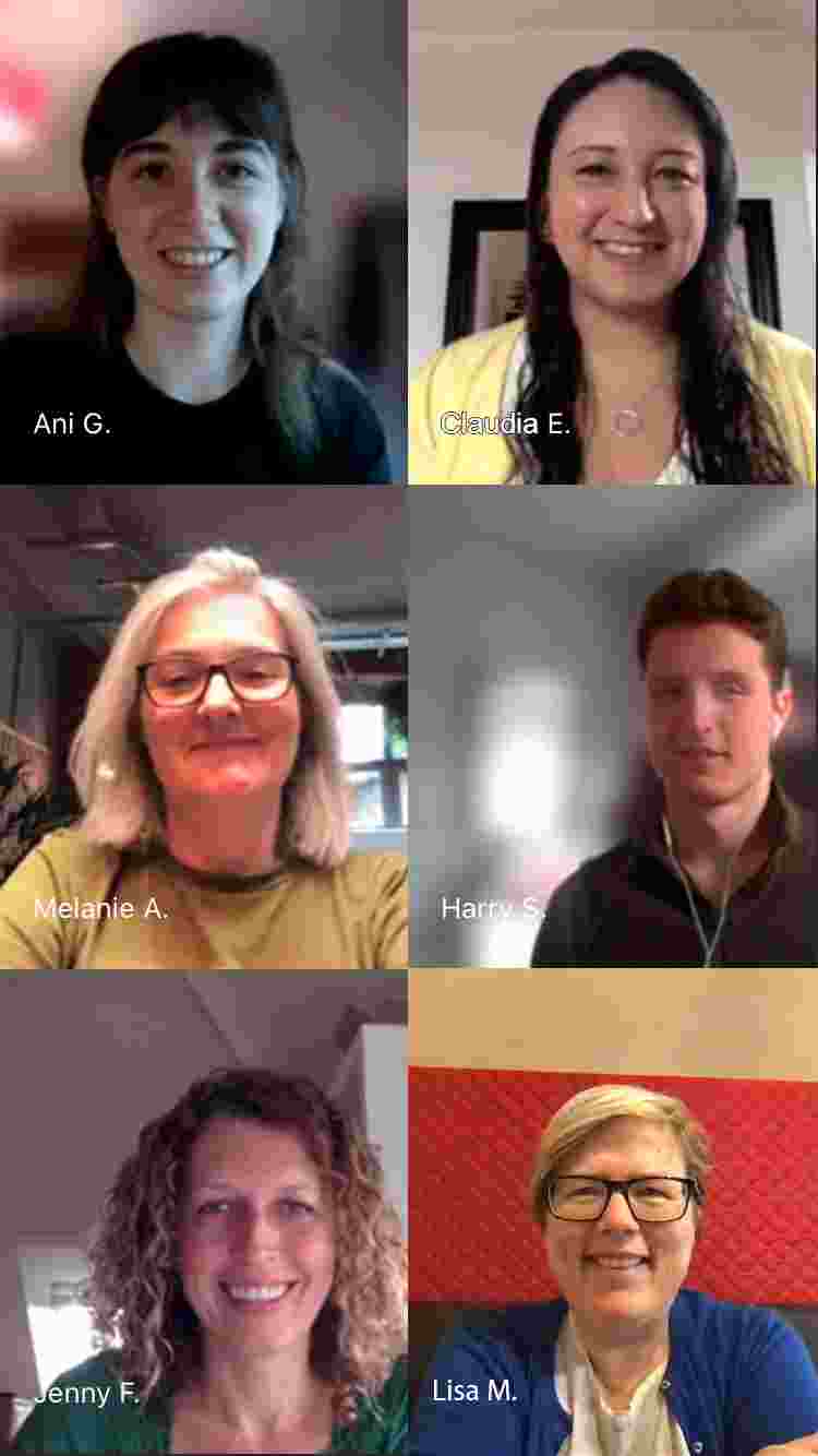 Tiled image of six new members of the team. Headshots all smiling at the screen as the photo is taken from a Teams meeting