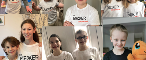 a montage of lots of happy children, smilling. They are all wearing t-shirts with the words "The Nexer Generation" displayed.